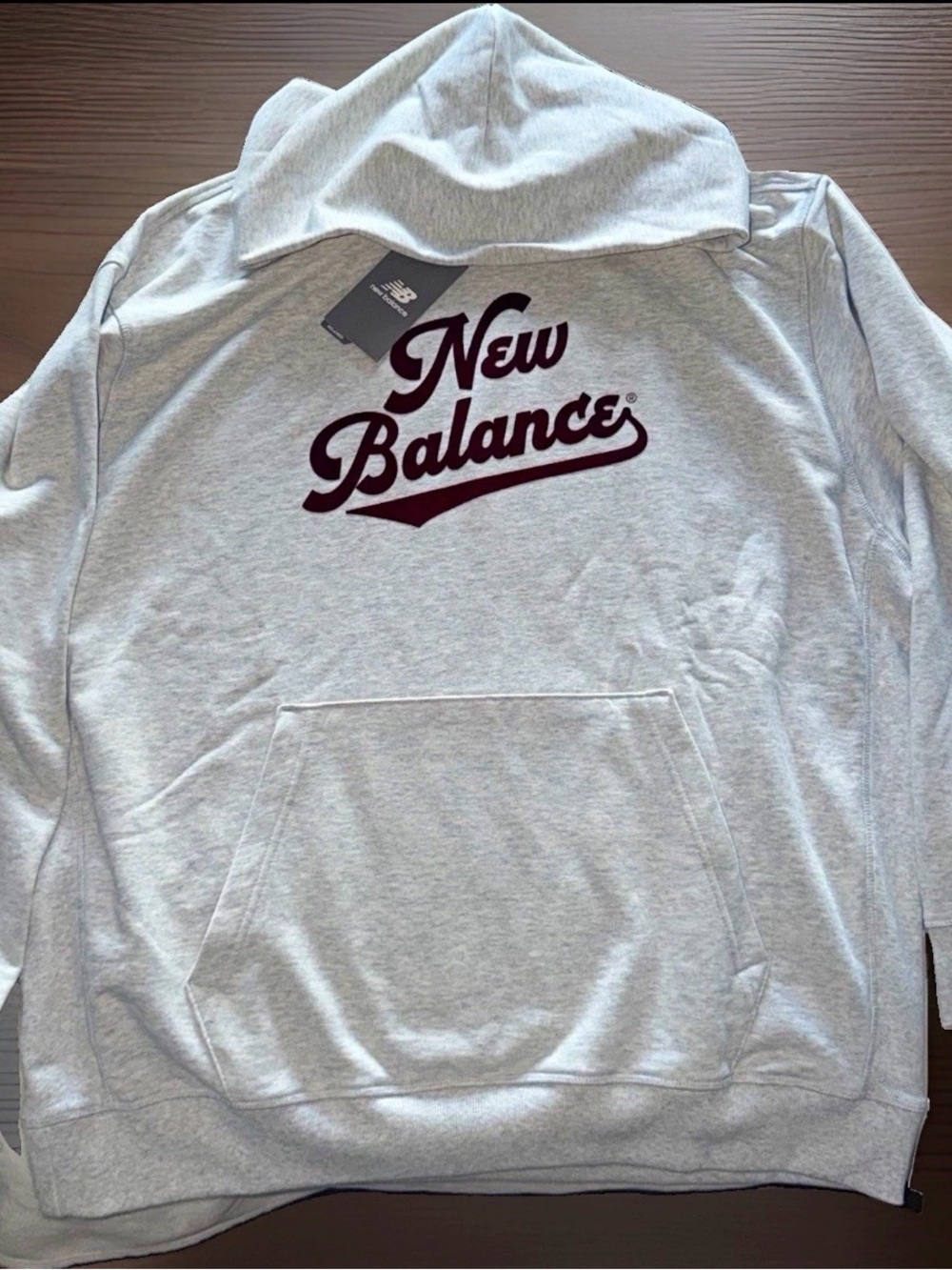 New Balance Athletics Legacy Hoodie Athletic Heather Grey Burgundy script XL NWT - Picture 1 of 5